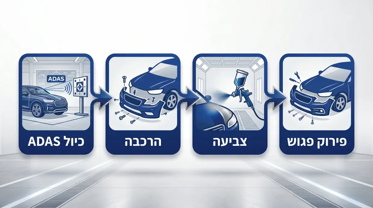 אינפוגרפיקה של תהליך כיול מערכות ADAS לאחר תיקון פחחות