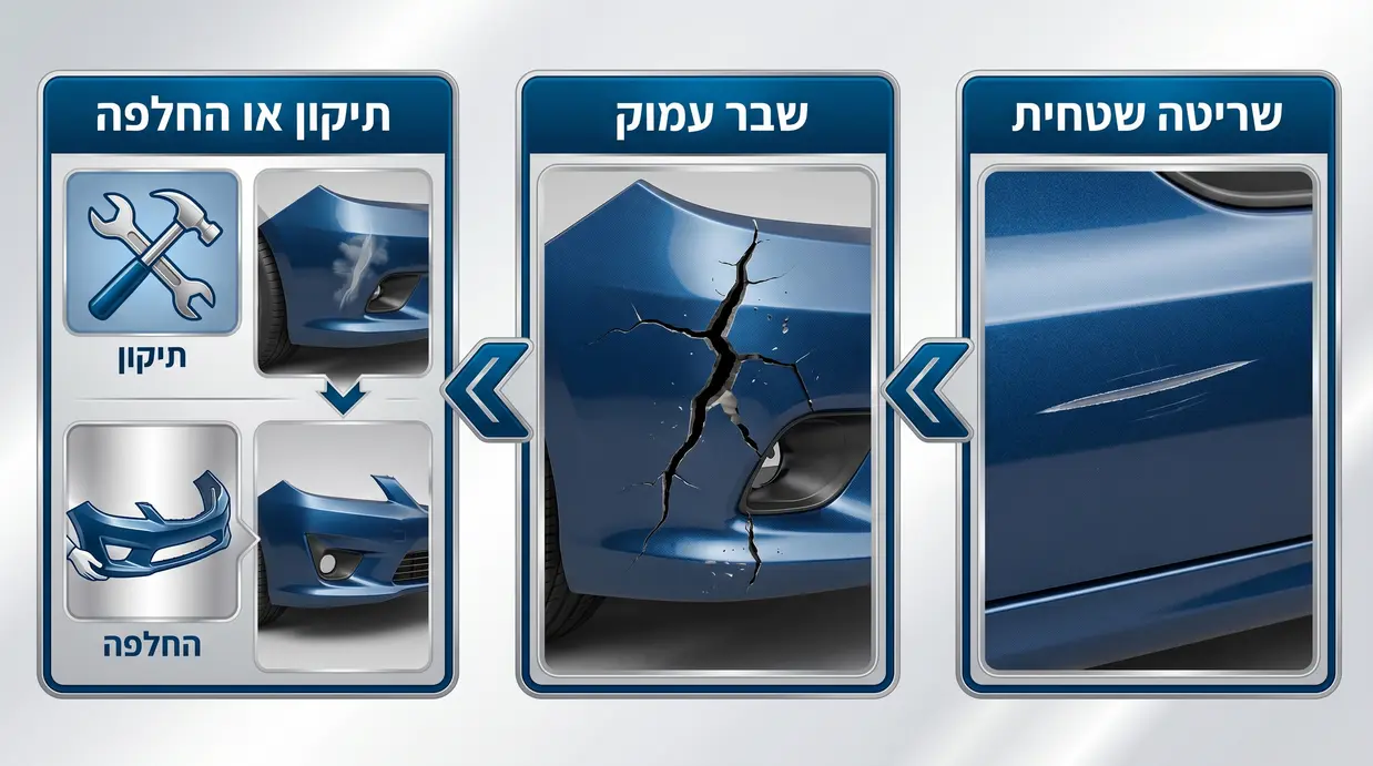 השוואה בין שריטה שטחית לשבר עמוק בטמבון רכב