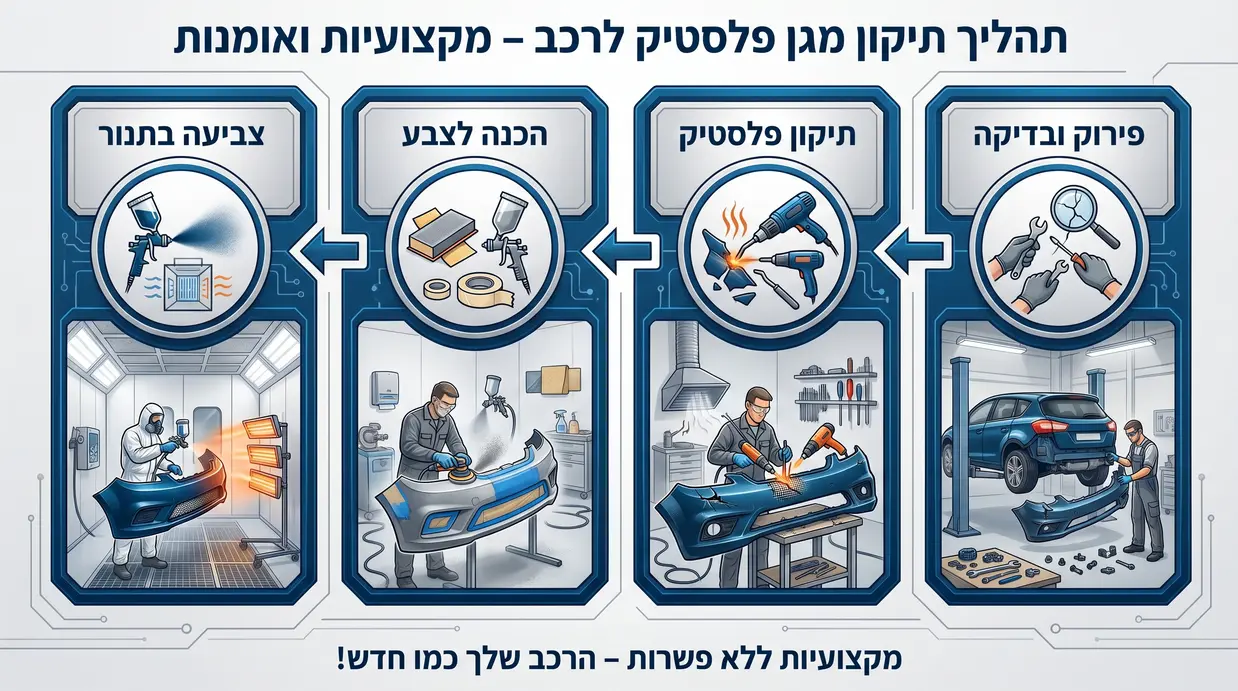 אינפוגרפיקה של שלבי תיקון טמבון במוסך מקצועי