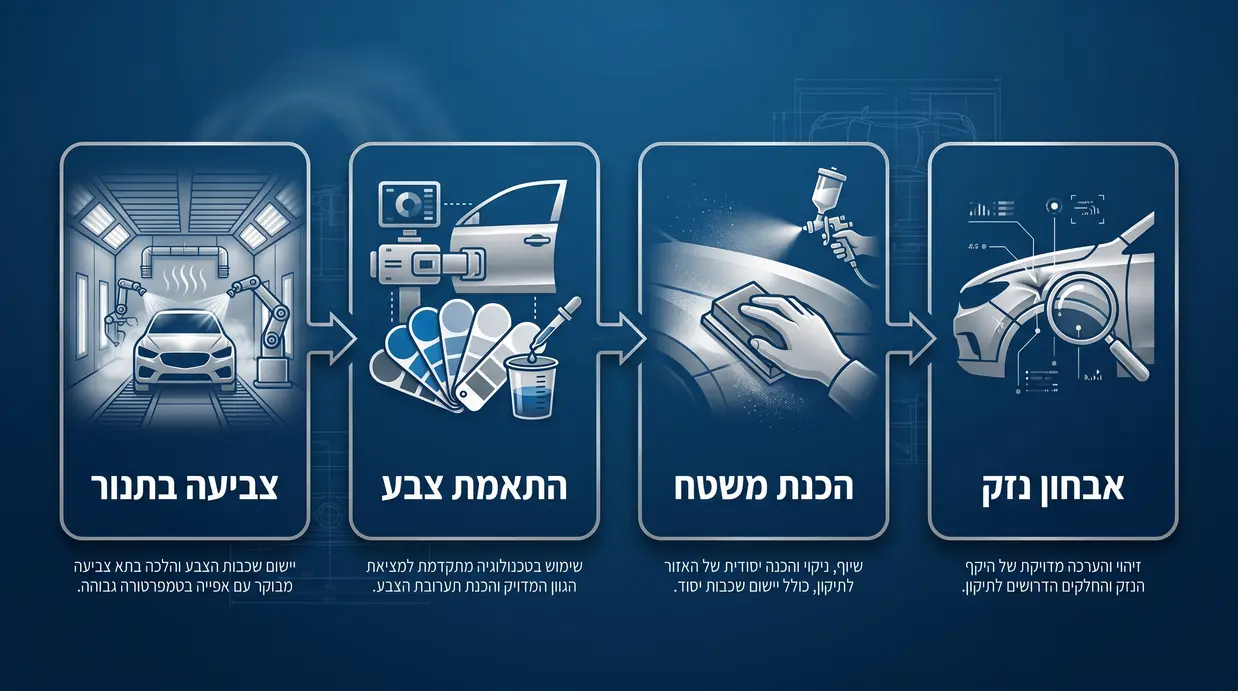 תרשים בעברית של שלבי פחחות וצבע לרכב