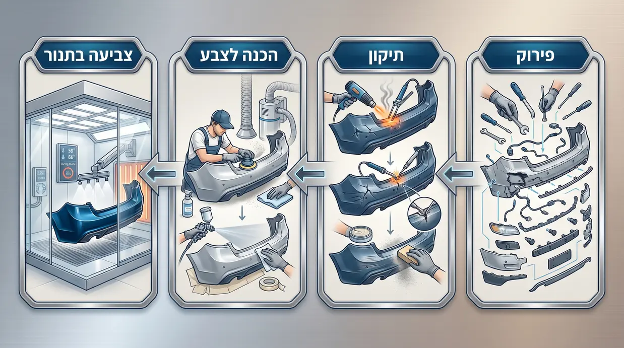 אינפוגרפיקה בעברית המתארת את שלבי תיקון וצביעת טמבון