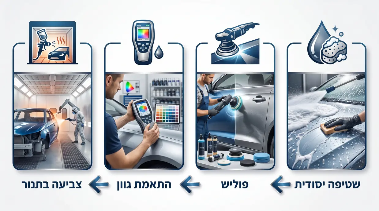 תרשים שלבי חידוש צבע לרכב במוסך מקצועי