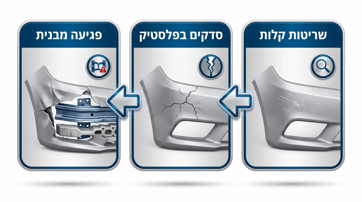 אינפוגרפיקה בעברית המציגה שלבים של נזקי פגוש שונים