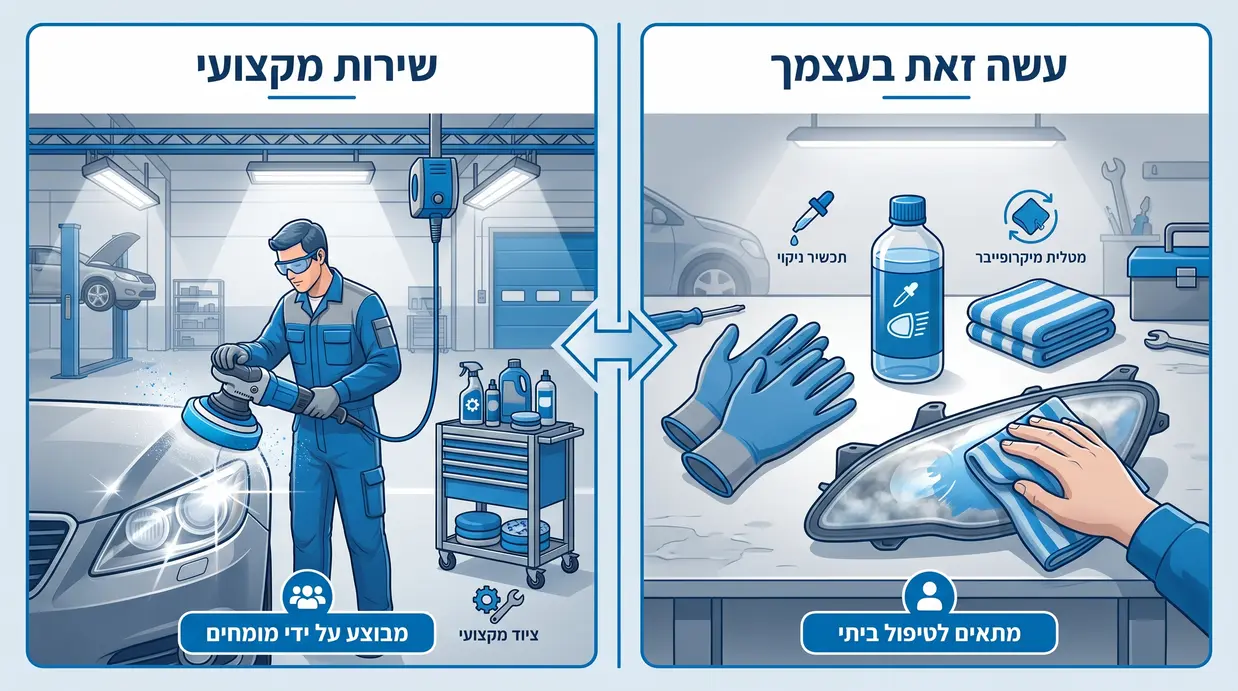 השוואה בין ערכת חידוש פנסים ביתית לבין ליטוש מקצועי במוסך