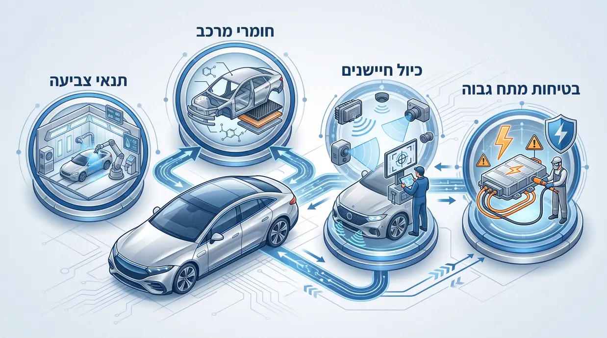 אינפוגרפיקה בעברית על דגשים בצביעת רכבים חשמליים והיברידיים