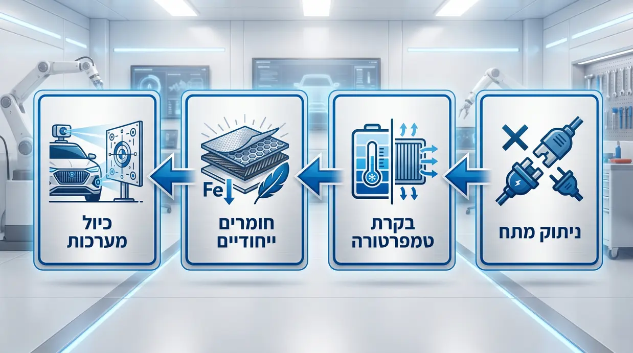 אינפוגרפיקה בעברית על טיפול בטוח ברכבי חשמל לאחר תאונה