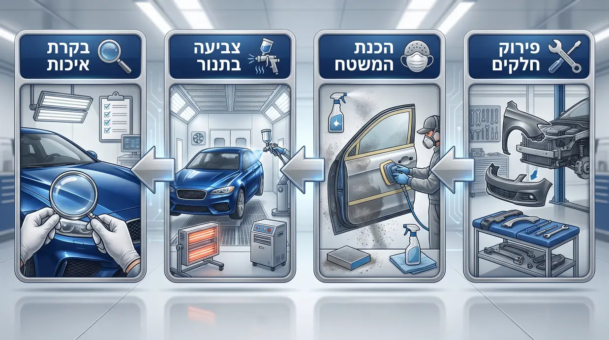 תרשים שלבי צביעה מקצועית לרכב בתנור