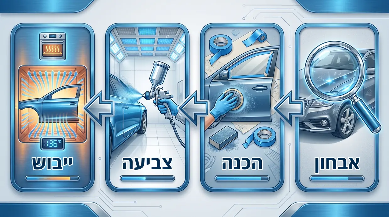 אינפוגרפיקה בעברית המציגה את שלבי חידוש הצבע לרכב