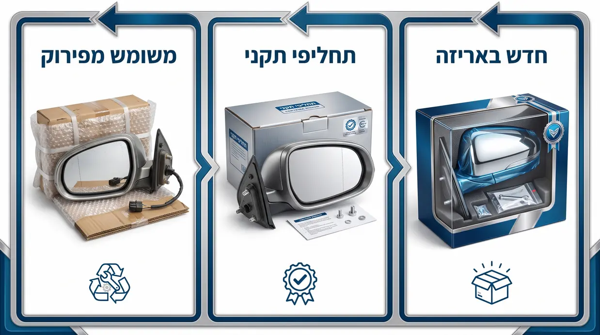 השוואה בין חלק חדש, תחליפי ומשומש למראת רכב