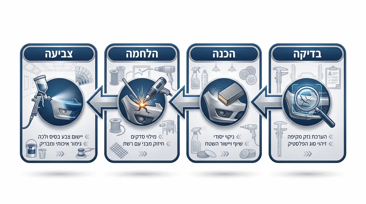 תרשים שלבי תיקון פגוש פלסטיק סדוק