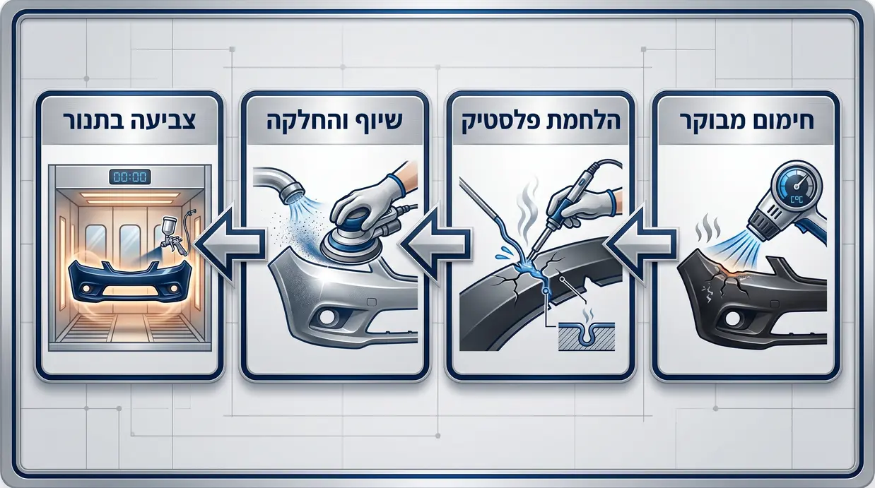 תרשים שלבי תיקון טמבון פלסטיק במוסך מקצועי