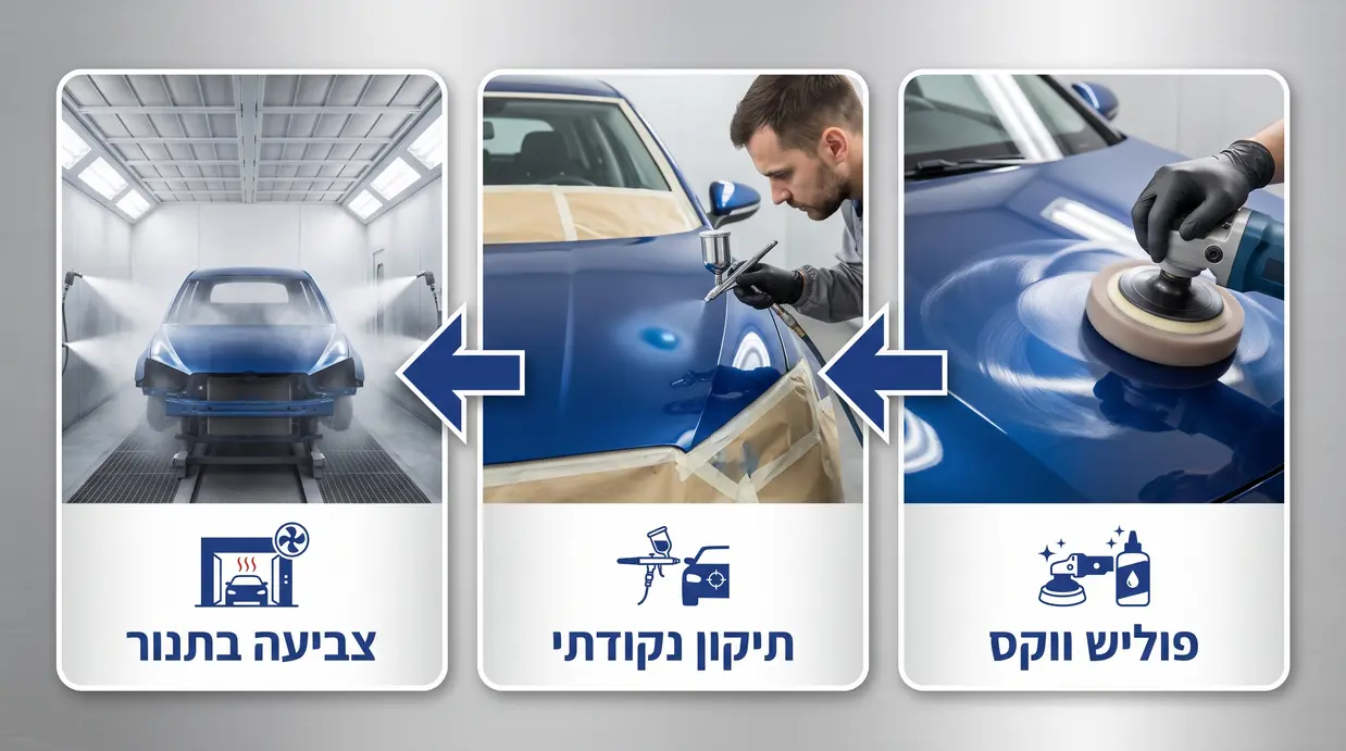 אינפוגרפיקה בעברית המציגה את שלוש השיטות לחידוש צבע לרכב